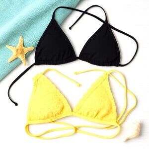 Sun & Shadow Bikini Top Duo – M – Lace + Sleek Black